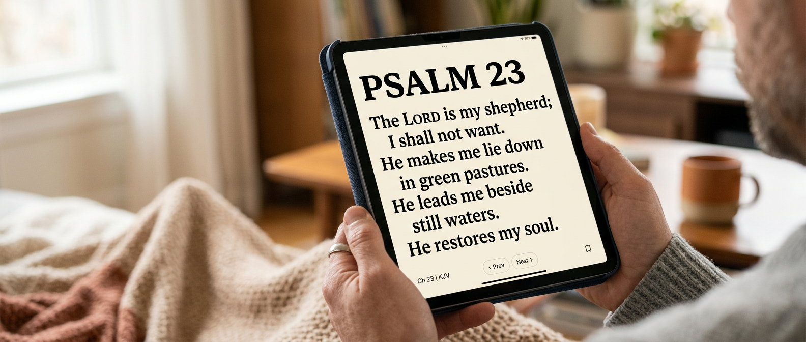 Large text Bible reading on a phone